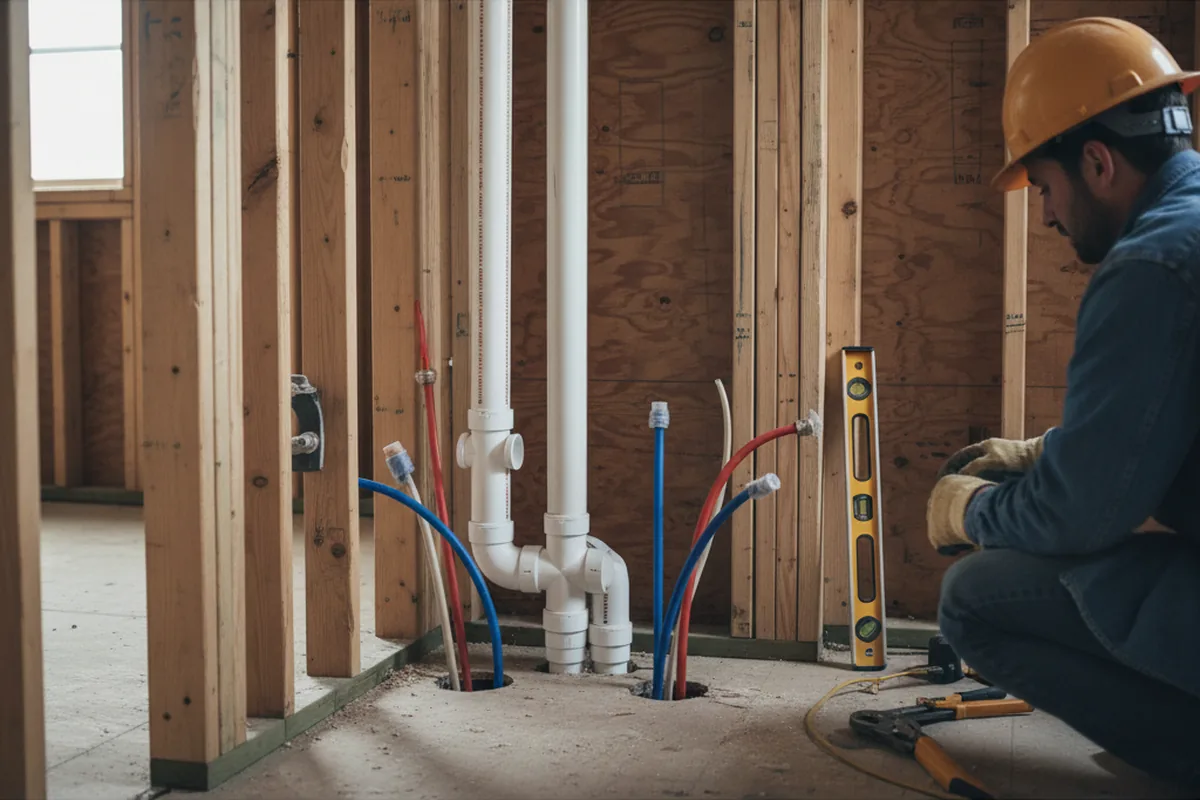 Drain and supply rough-in during Toilet Repair and Installation in Chandlersville